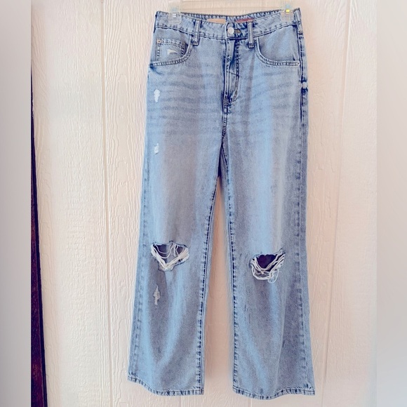 Pilcro Anthropologie Slim Straight Jeans 25P Light Wash Distressed Wide Leg - Picture 2 of 6